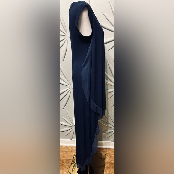 BCBG Maxazria SZ L navy blue hi/low sleeveless dress w/chiffon trim bust 36”-48” - Picture 3 of 11